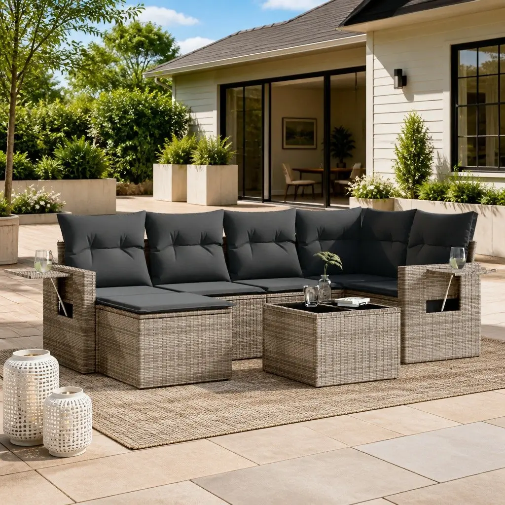 Garden Sofa Set 7 Piece Outdoor Furniture Patio Sectional with Cushions Grey