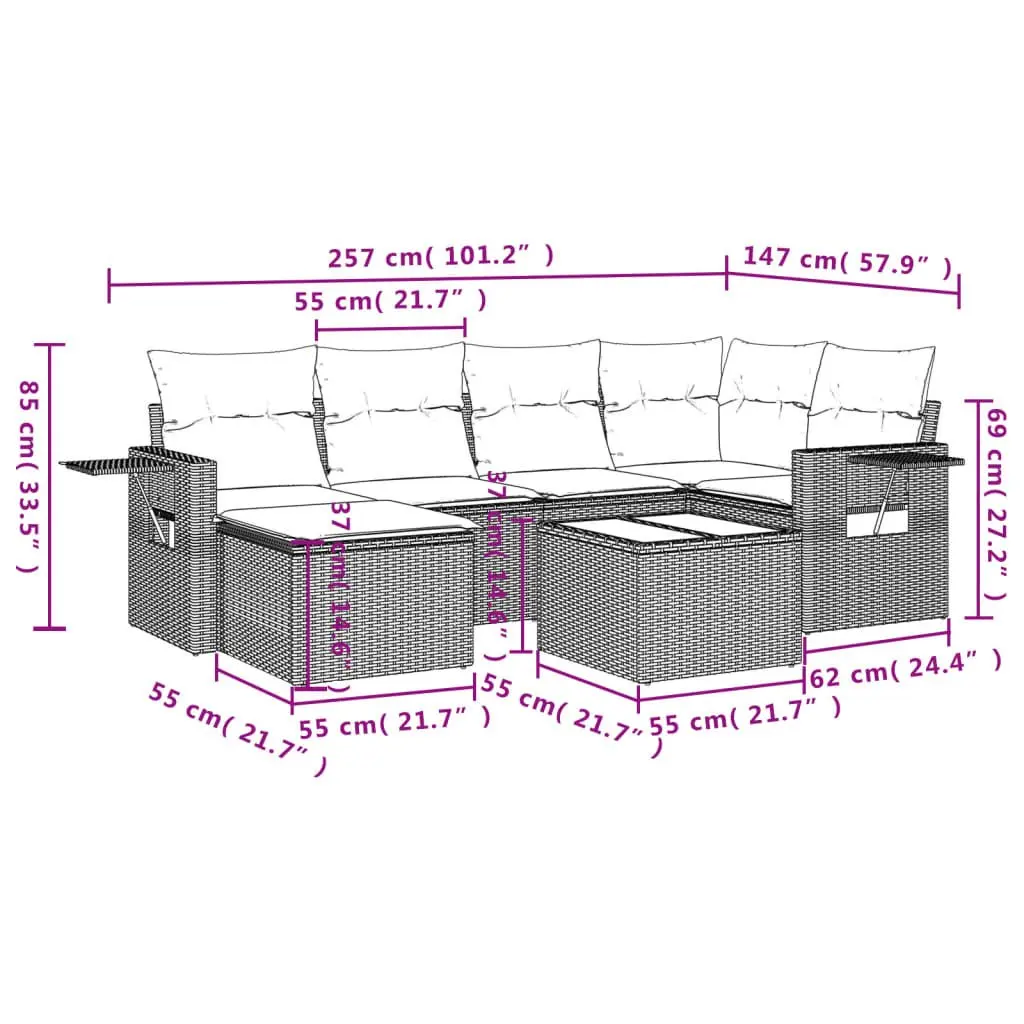 Garden Sofa Set 7 Piece Outdoor Furniture Patio Sectional with Cushions Grey