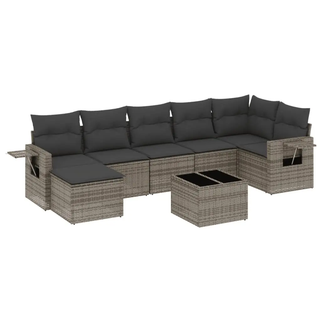 8 Piece Garden Sofa Set Grey Poly Rattan Outdoor Furniture with Cushions