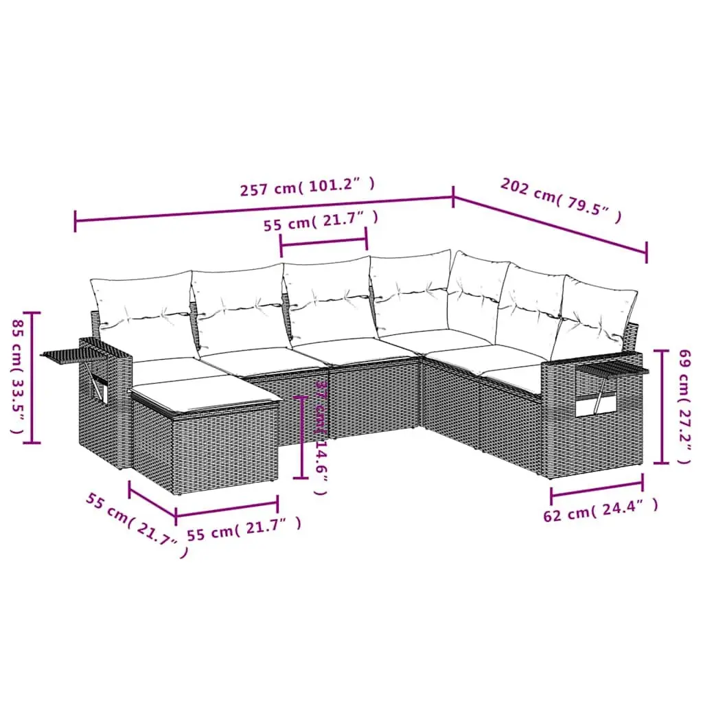 Garden Sofa Set 7 Piece Outdoor Furniture Patio Lounge Seating with Cushions