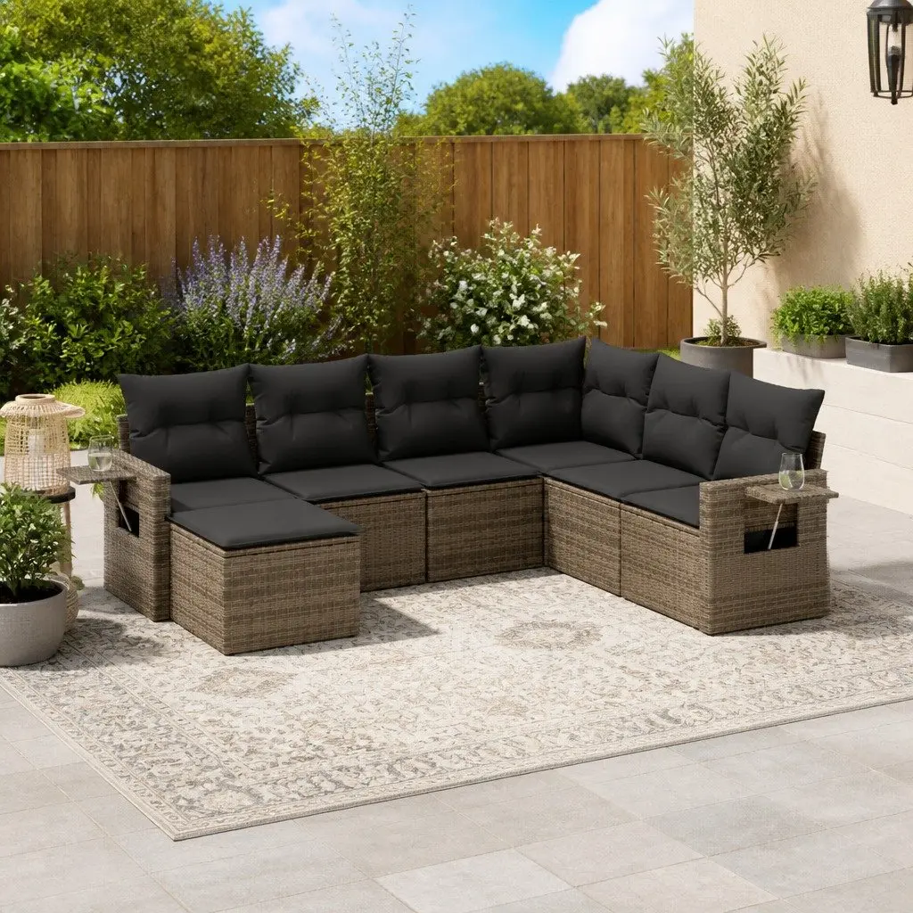 Outdoor Garden Sofa Set 7 Piece Grey Poly Rattan Modular Patio Furniture