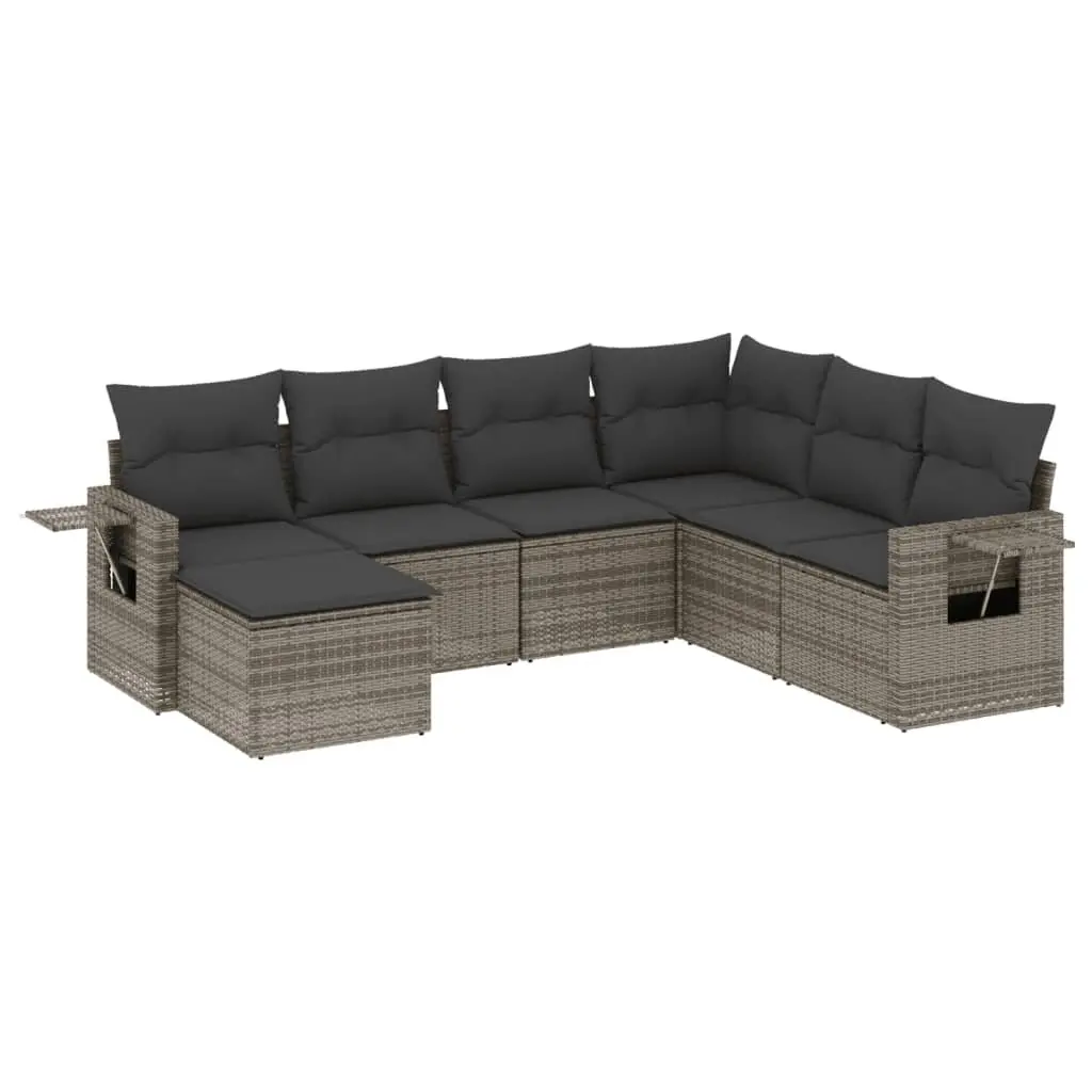 Outdoor Garden Sofa Set 7 Piece Grey Poly Rattan Modular Patio Furniture