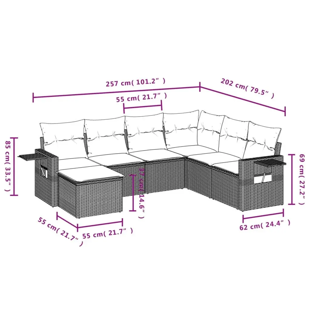 Outdoor Garden Sofa Set 7 Piece Grey Poly Rattan Modular Patio Furniture