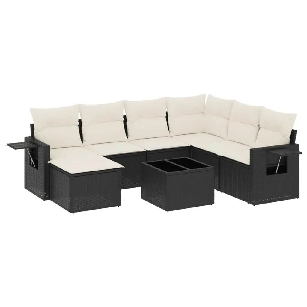 Garden Sofa Set 8 Piece Outdoor Furniture Patio Black Poly Rattan with Cushions