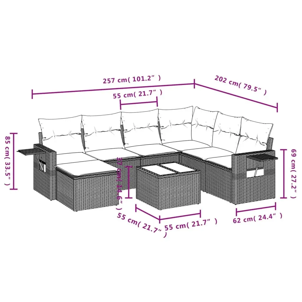 Garden Sofa Set 8 Piece Outdoor Furniture Patio Black Poly Rattan with Cushions