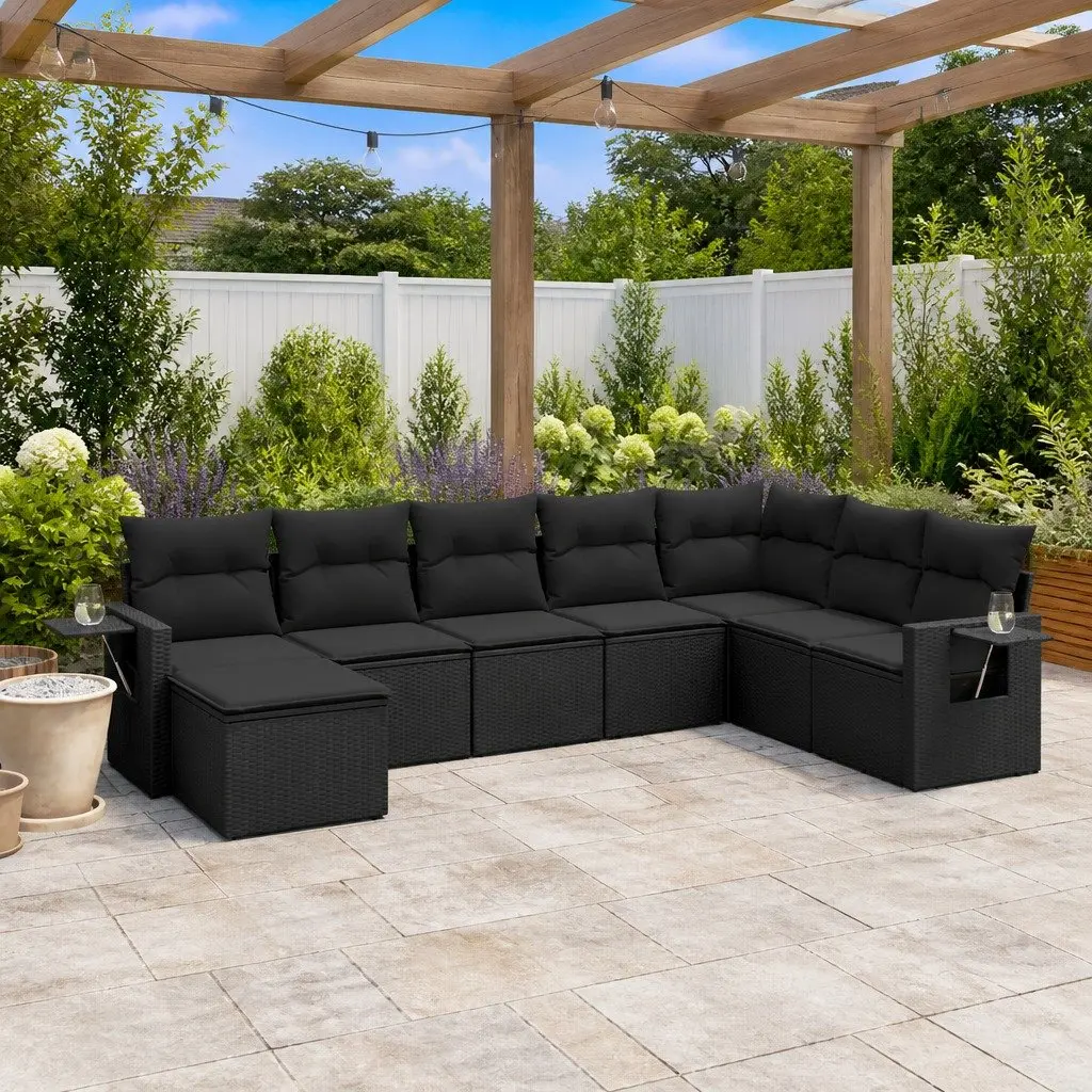 Garden Sofa Set 8 Piece Outdoor Furniture Black Poly Rattan Patio Cushions
