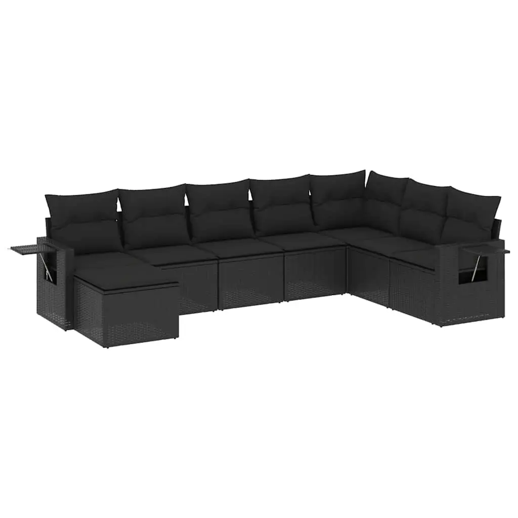 Garden Sofa Set 8 Piece Outdoor Furniture Black Poly Rattan Patio Cushions