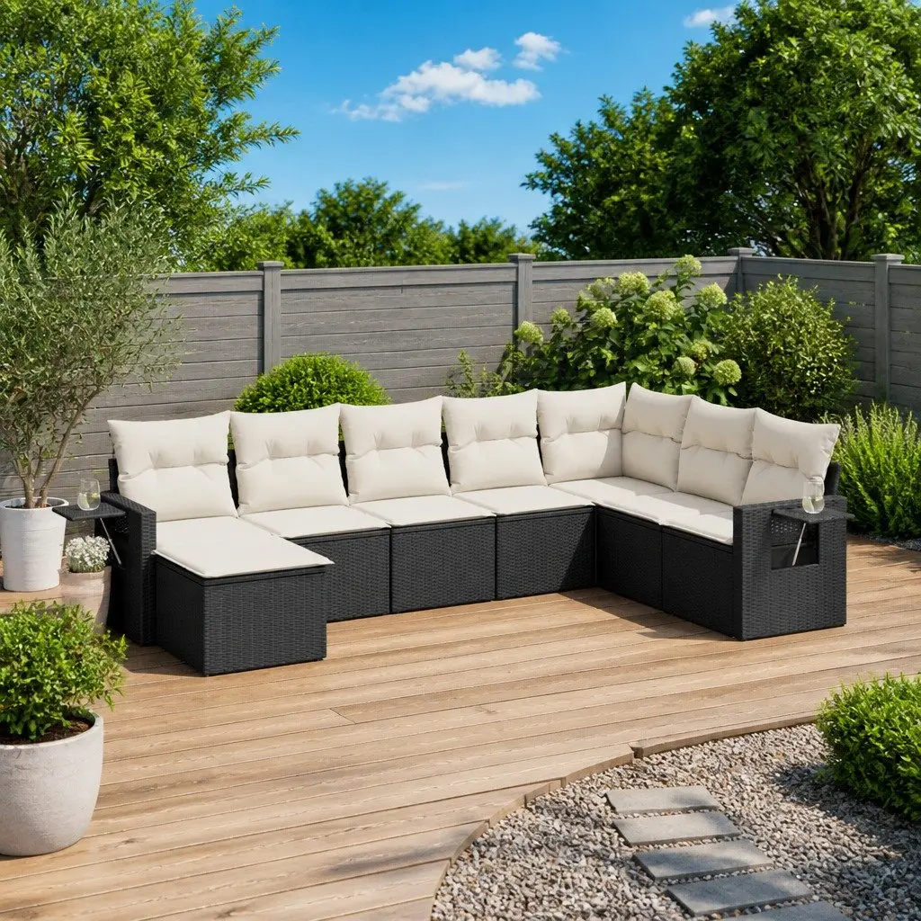 Garden Sofa Set 8 Piece Outdoor Furniture Patio Lounge Black Poly Rattan Modular
