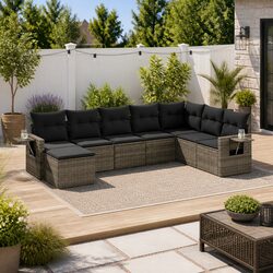 Garden Sofa Set 8 Piece Outdoor Patio Furniture Grey Poly Rattan with Cushions