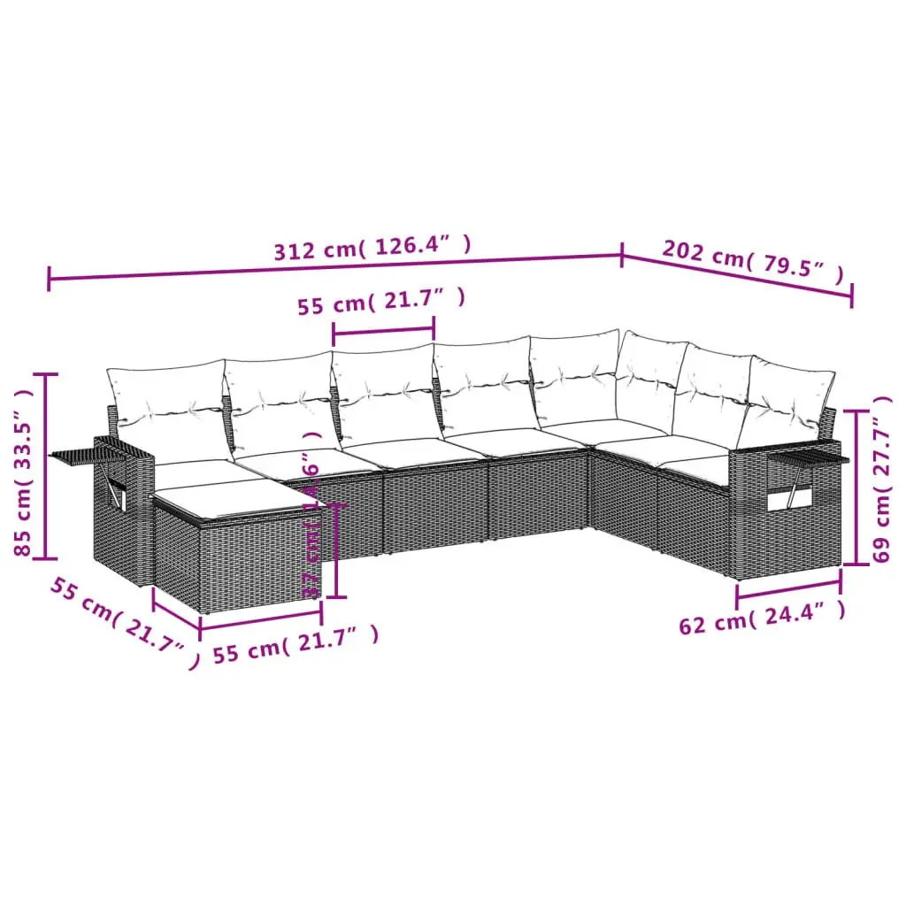 Garden Sofa Set 8 Piece Outdoor Patio Furniture Grey Poly Rattan with Cushions
