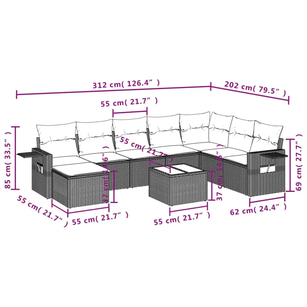 Garden Sofa Set Modular Black 9 Piece Outdoor Furniture