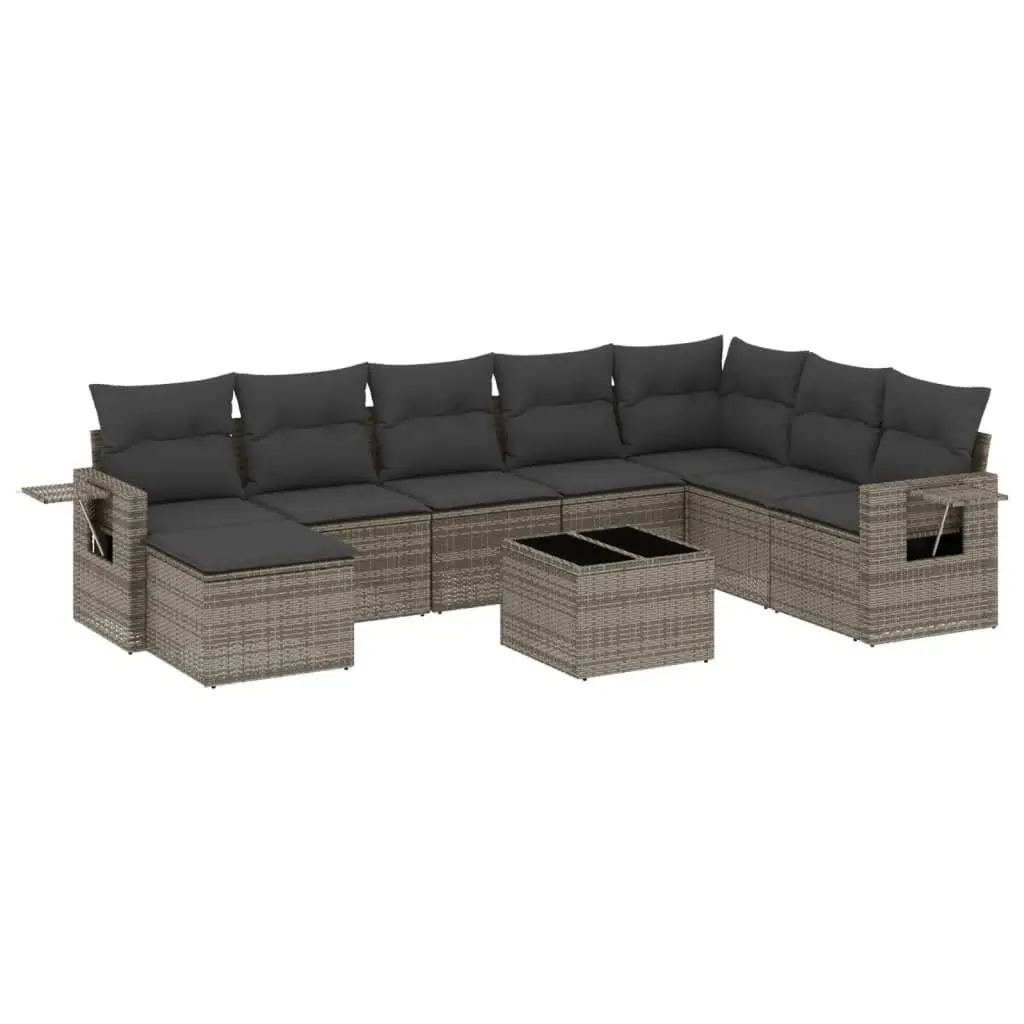 Garden Sofa Set 9 Piece Outdoor Furniture Grey Poly Rattan Modular Patio Seating