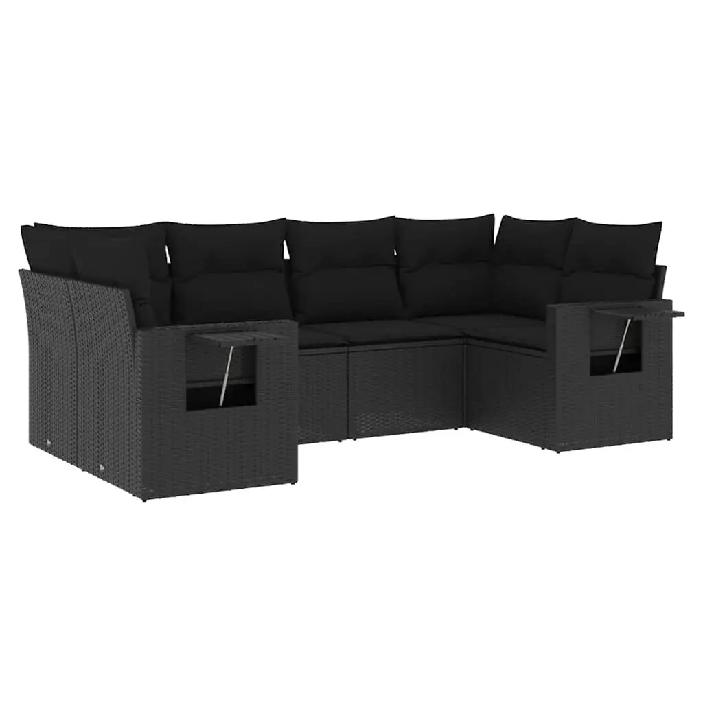 Garden Sofa Set 6 Piece Outdoor Furniture with Cushions Black Poly Rattan
