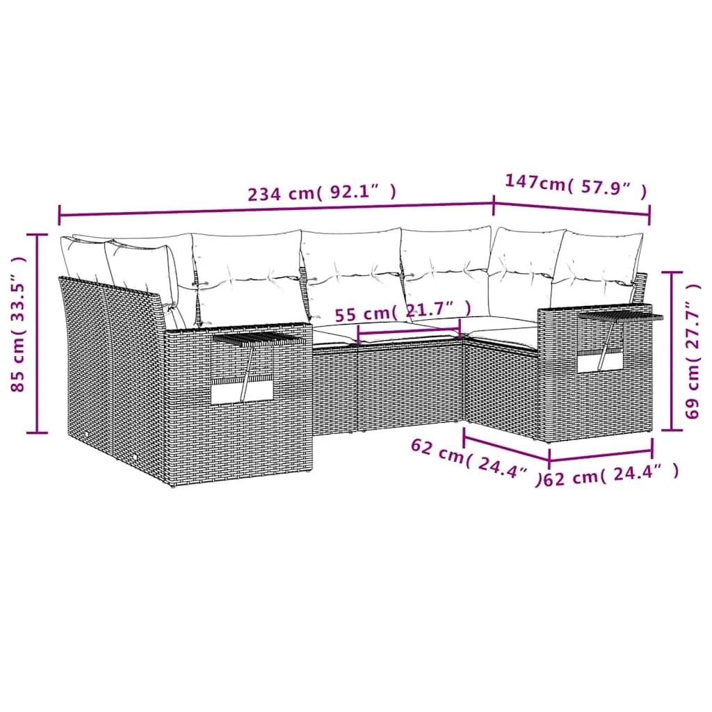 Garden Sofa Set 6 Piece Outdoor Furniture with Cushions Black Poly Rattan