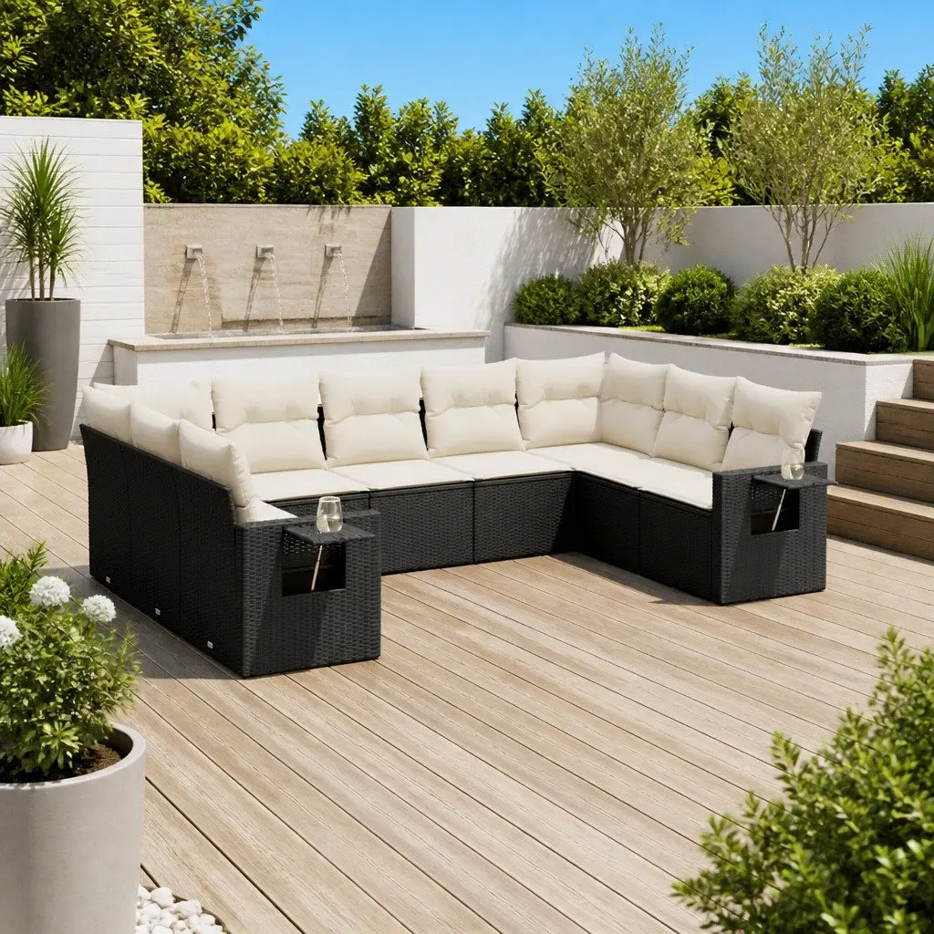 Outdoor Garden Sofa Set Modular Black Poly Rattan 9 Piece