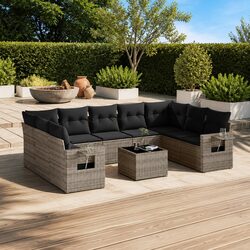 Garden Sofa Set 10 Piece Outdoor Furniture Grey Poly Rattan Patio with Cushions