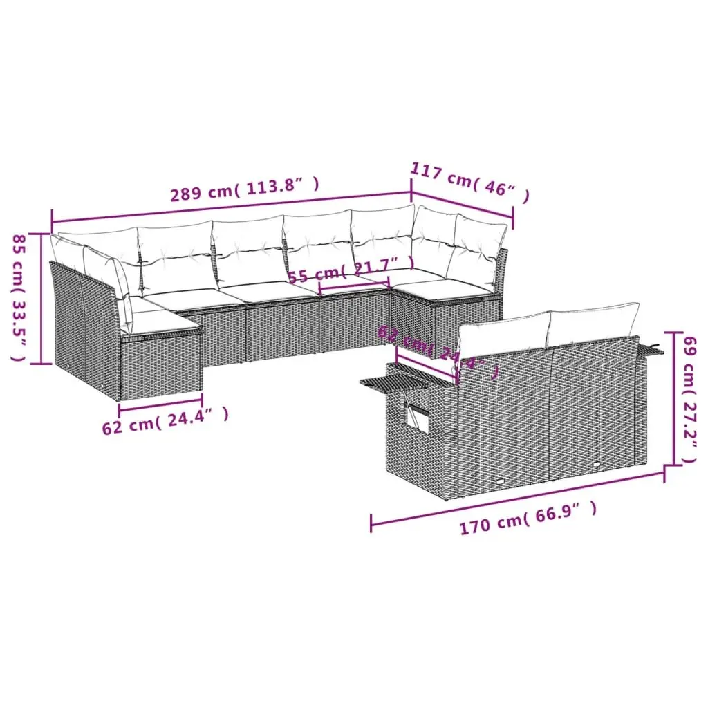 Outdoor Garden Sofa Set 9 Piece Modular Patio Furniture Black Poly Rattan with