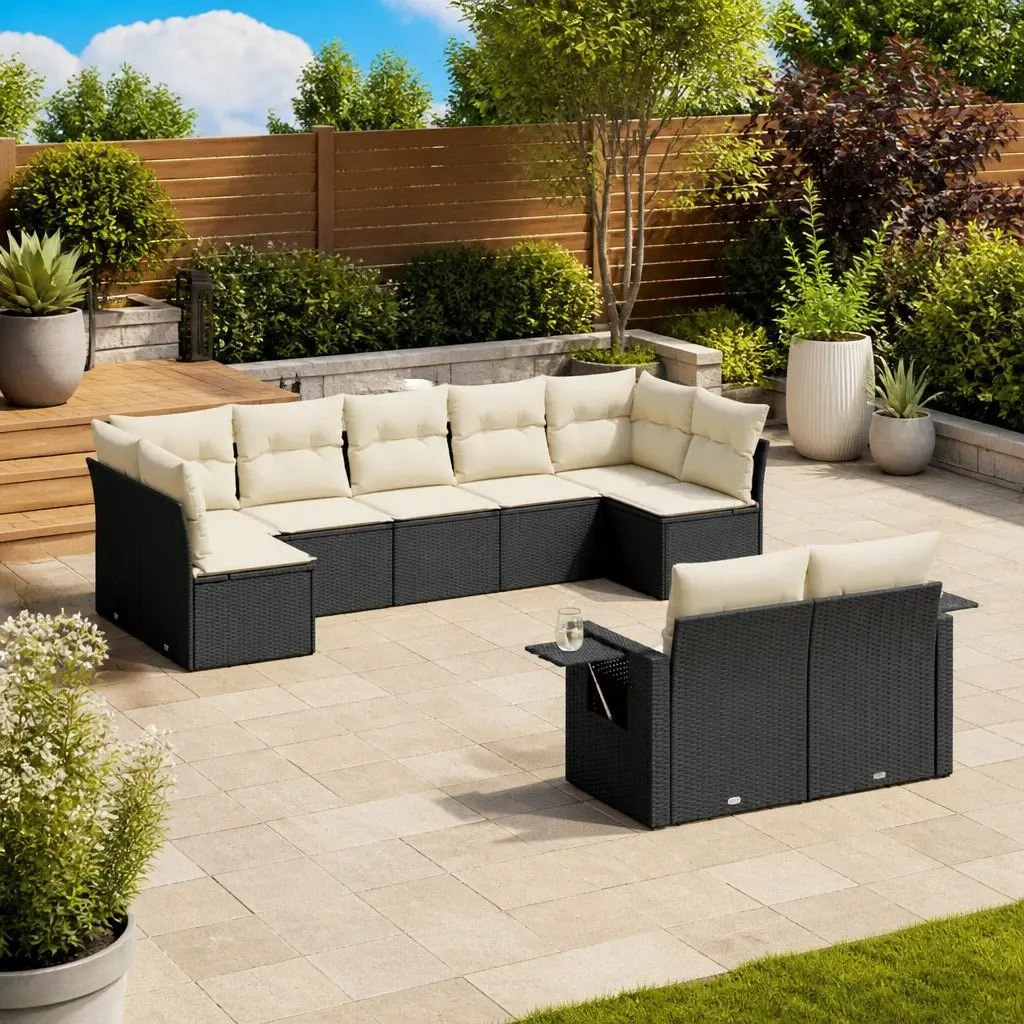 Outdoor Garden Sofa Set Modular PE Poly Rattan 9 Piece Black