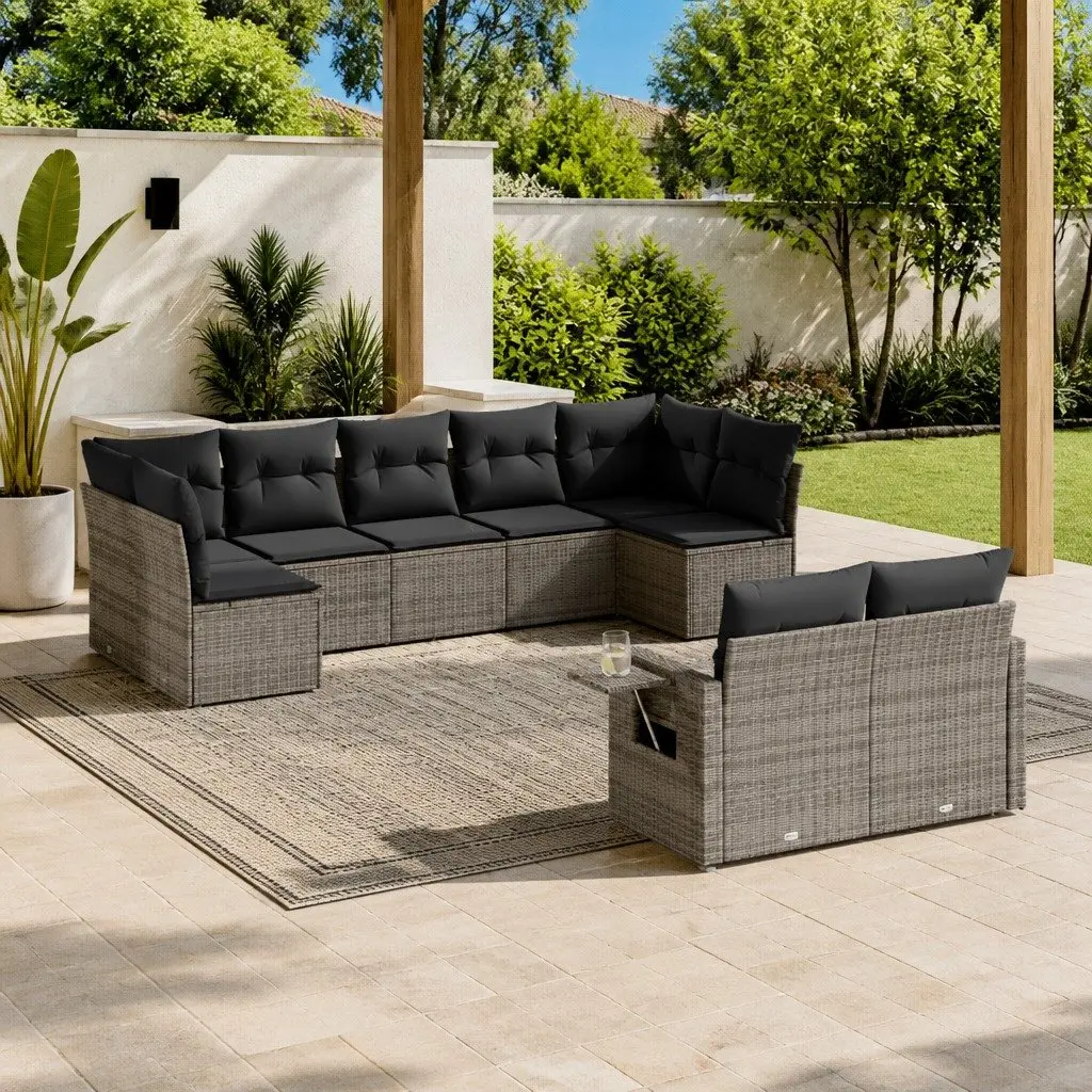 Modular Outdoor Sofa Set 9 Piece Grey PE Rattan Patio Furniture
