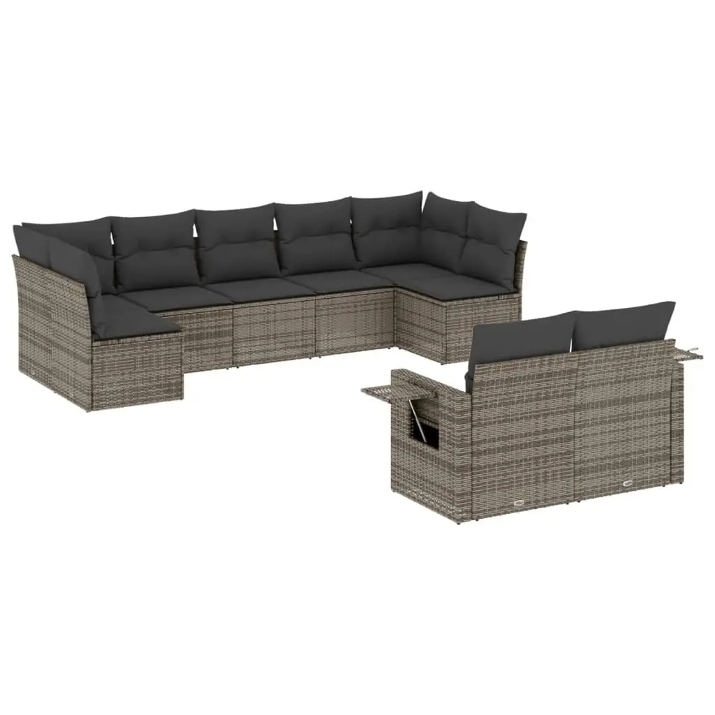 Modular Outdoor Sofa Set 9 Piece Grey PE Rattan Patio Furniture
