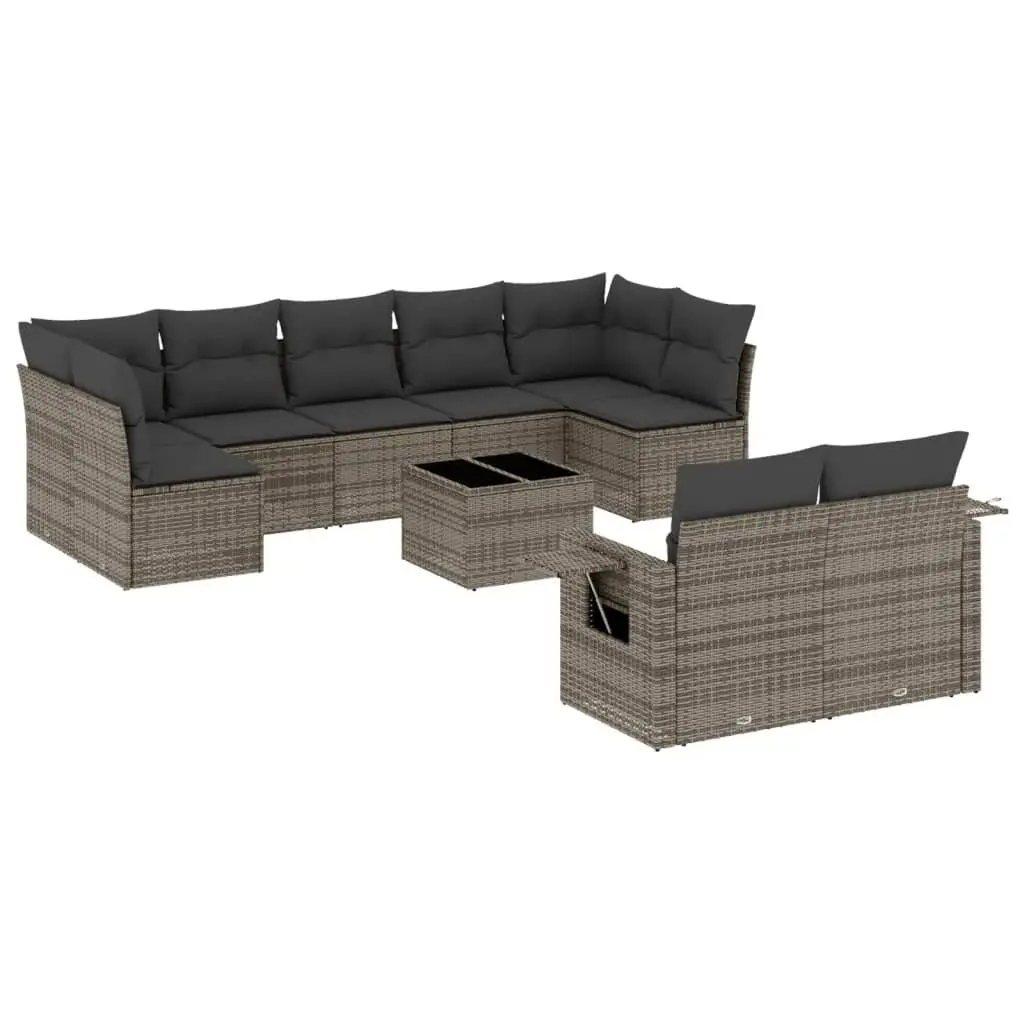 10 Piece Modular Garden Sofa Set Grey Poly Rattan with Cushions