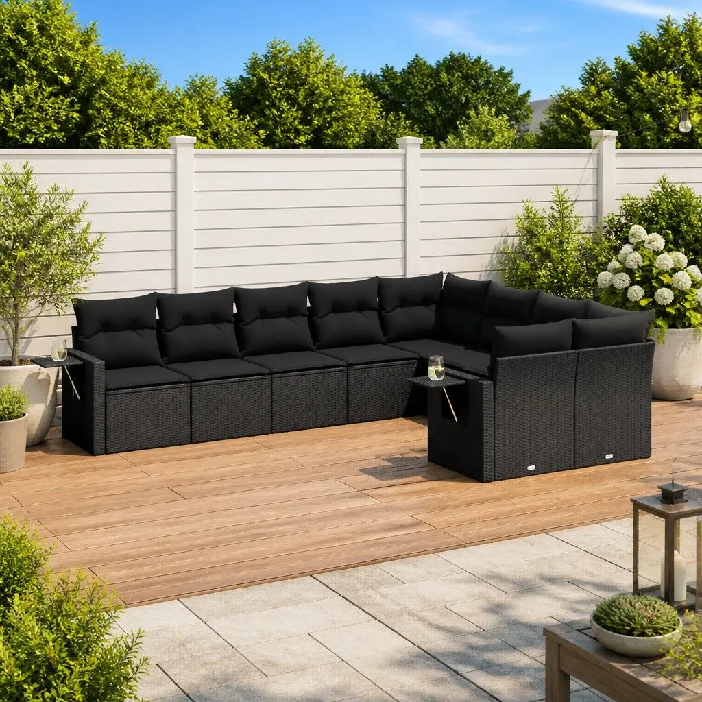 Outdoor Garden Sofa Set 9 Piece Modular Patio Furniture Black Poly Rattan with