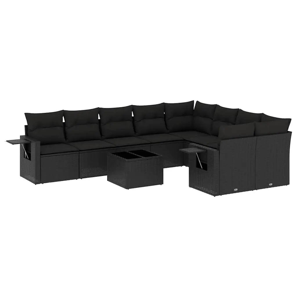Garden Sofa Set 10 Piece Outdoor Furniture Black Poly Rattan Modular Patio