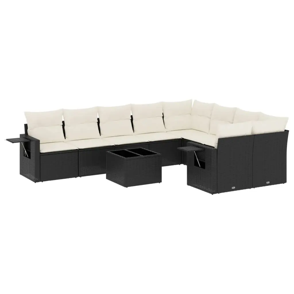 Garden Sofa Set 10 Piece Outdoor Furniture Patio Sectional with Cushions Black