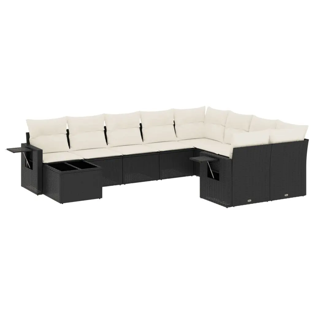 Garden Sofa Set 10 Piece Outdoor Patio Furniture Black Poly Rattan with Cushions