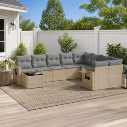 Garden Sofa Set 10 Piece Outdoor Furniture Beige Poly Rattan Patio Seating with