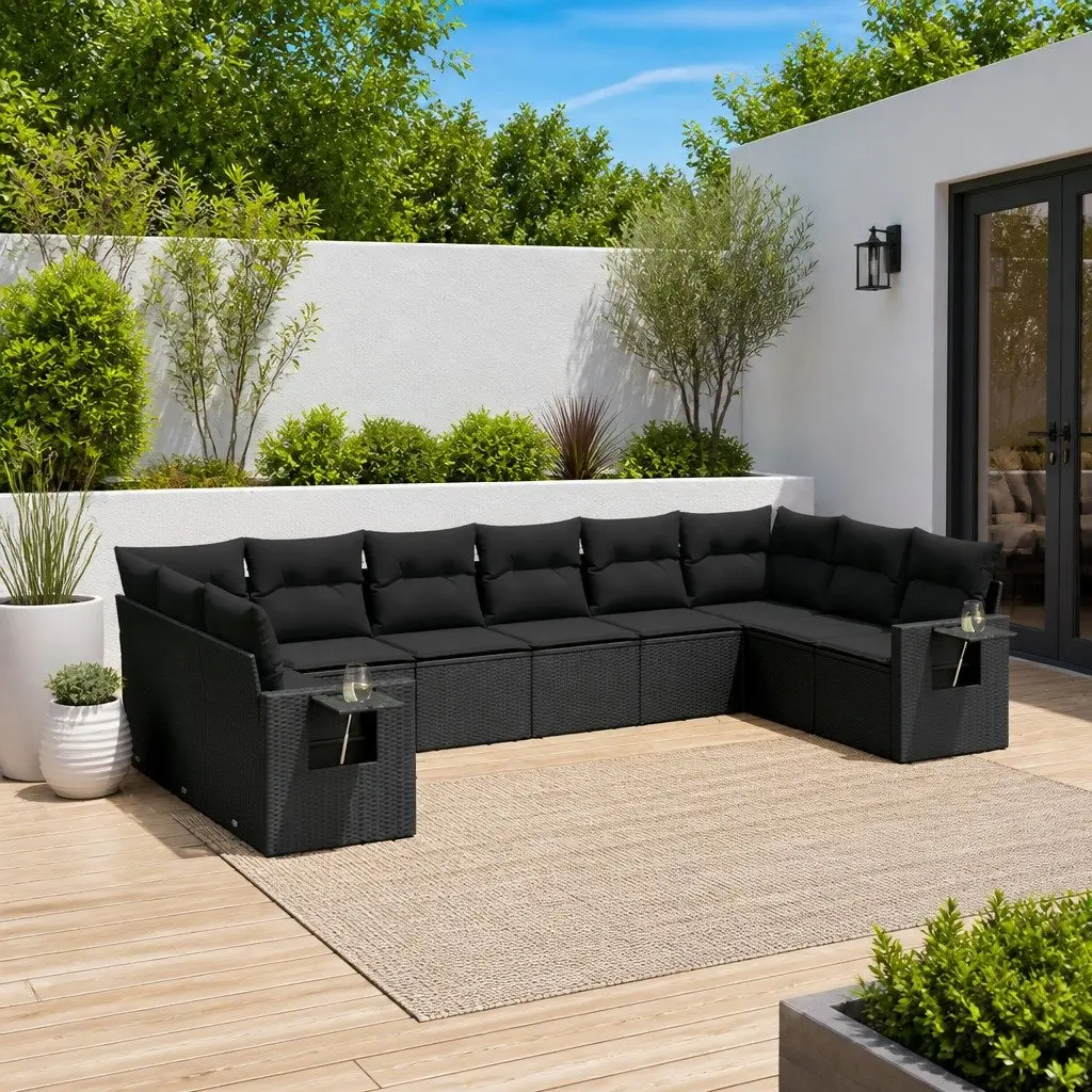 Modular Garden Sofa Set 10 Piece Outdoor Furniture Black PE Rattan