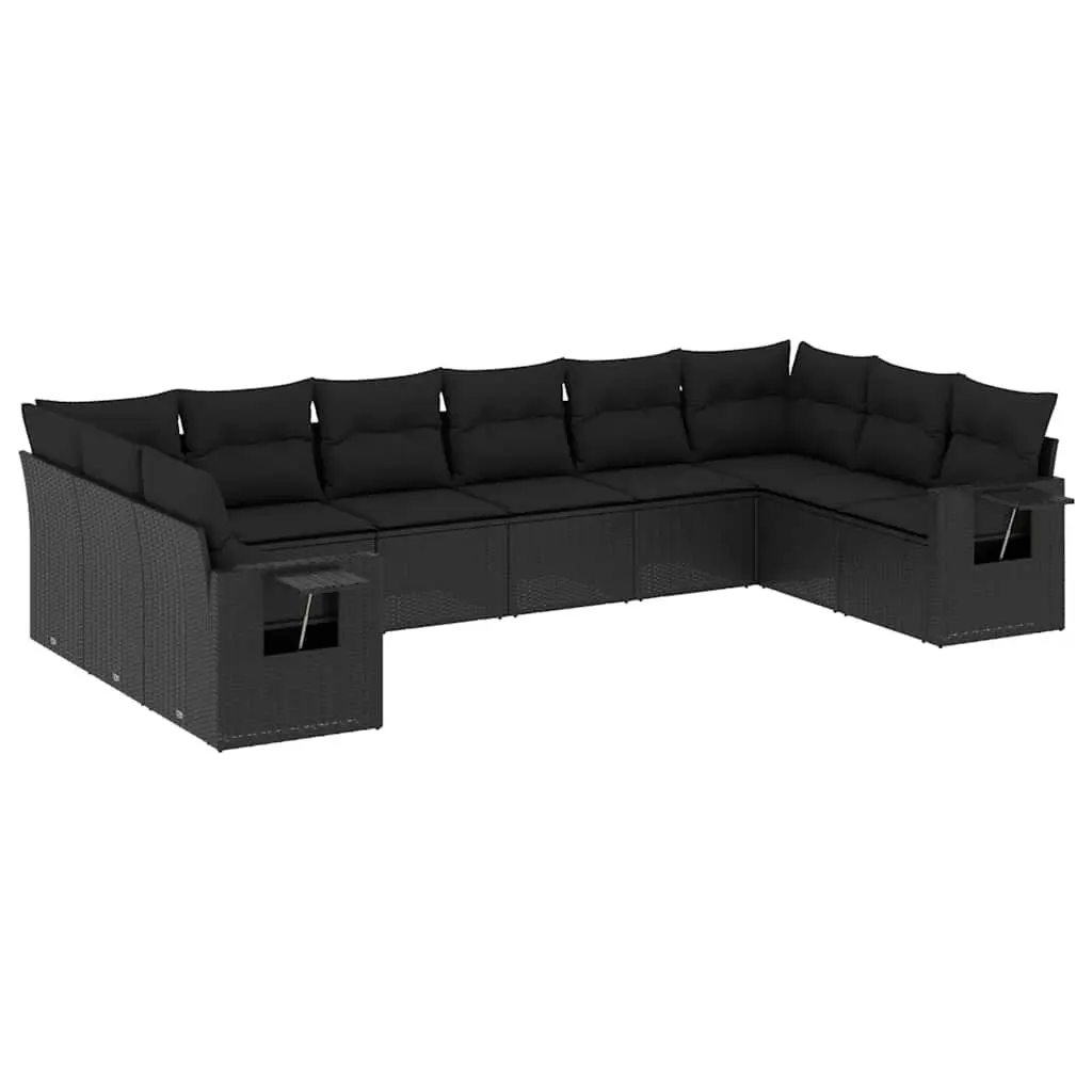 Modular Garden Sofa Set 10 Piece Outdoor Furniture Black PE Rattan