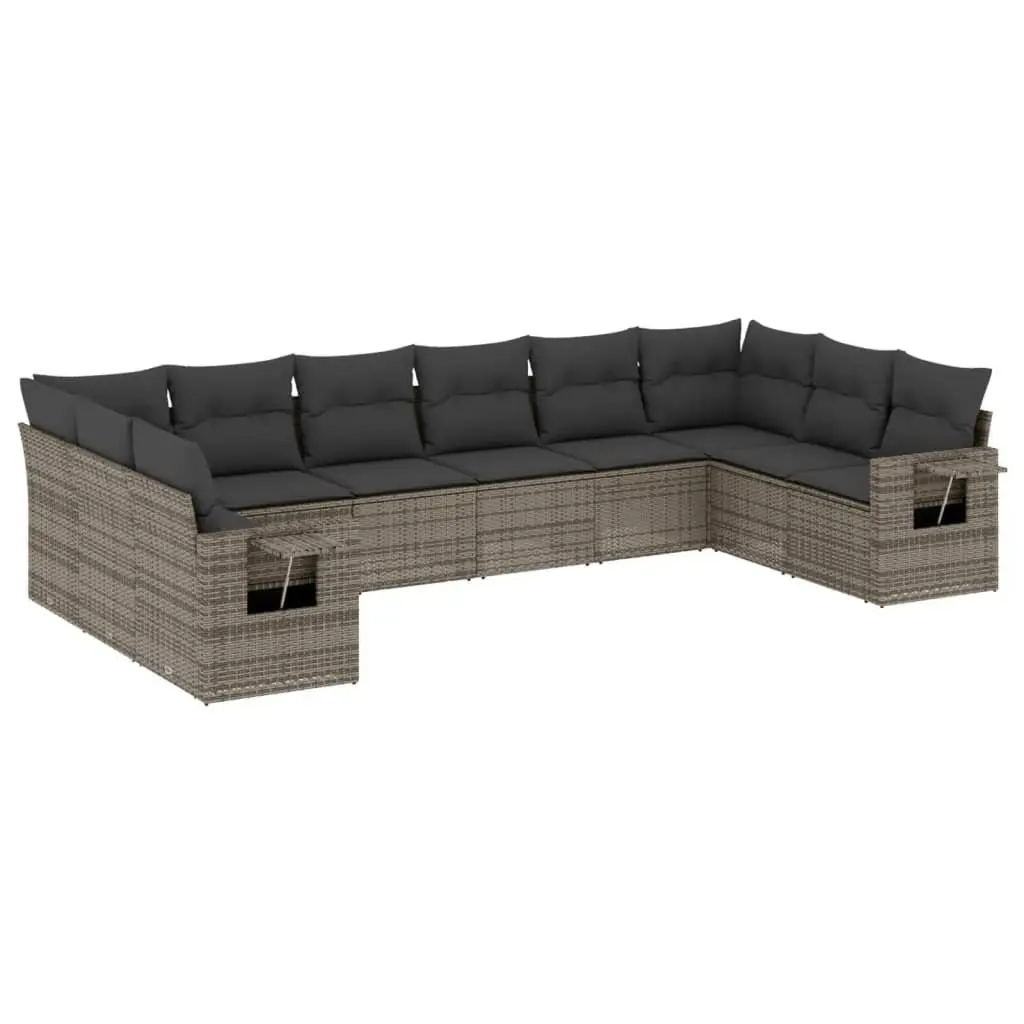 Garden Sofa Set 10 Piece Outdoor Furniture Grey Poly Rattan with Cushions
