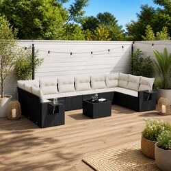 Garden Sofa Set 11 Piece Outdoor Furniture Black Poly Rattan Modular Patio