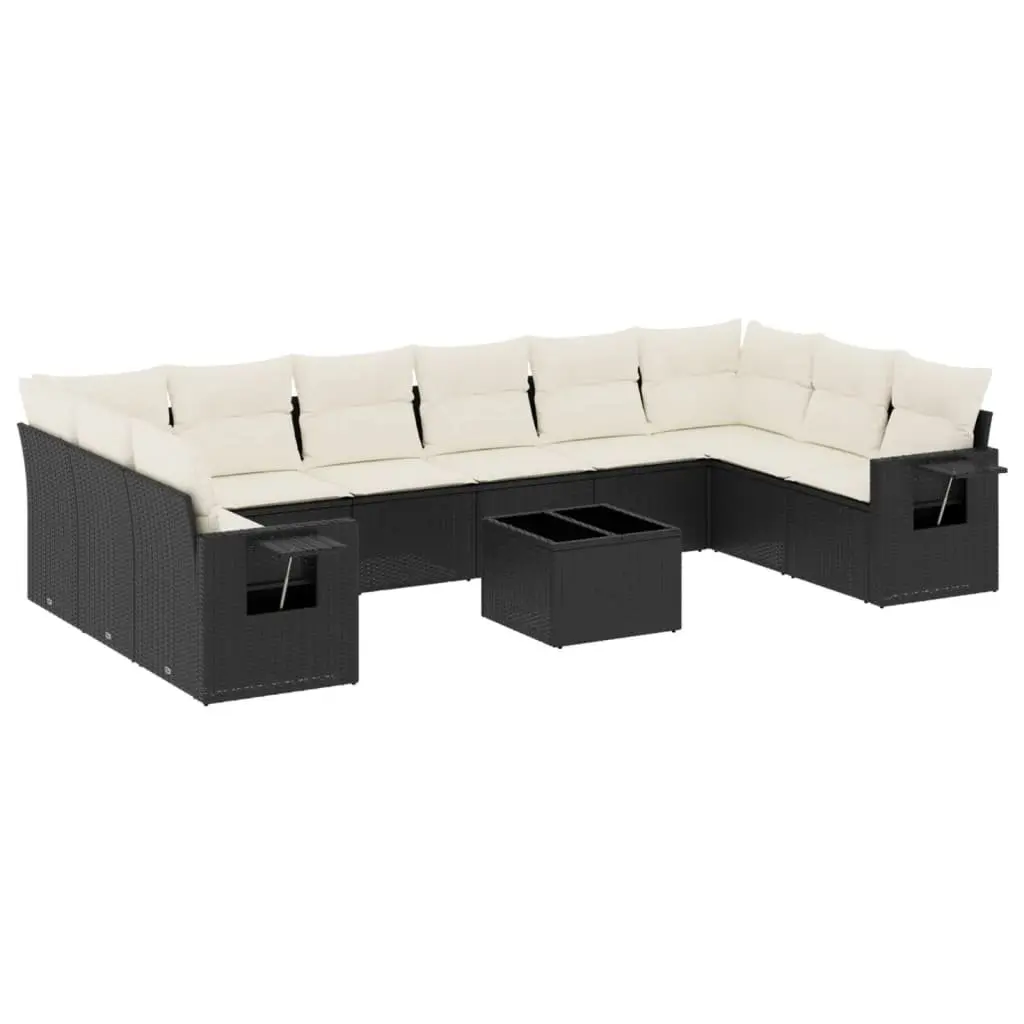 Garden Sofa Set 11 Piece Outdoor Furniture Black Poly Rattan Modular Patio