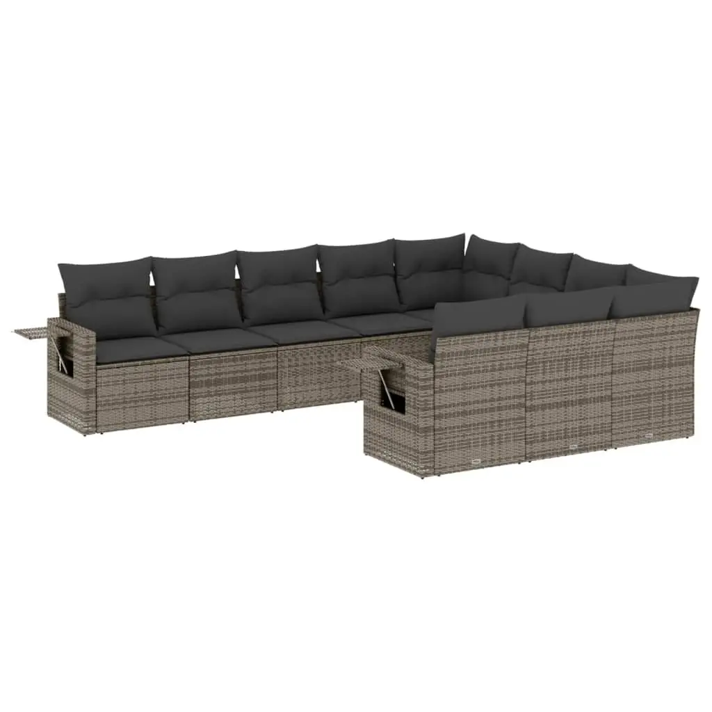 Garden Sofa Set 10 Piece Outdoor Furniture Grey Poly Rattan with Cushions Patio
