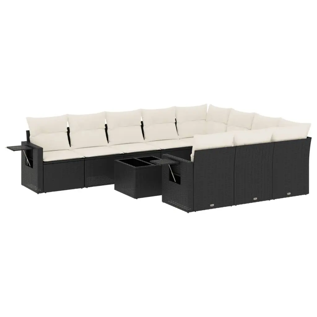 Garden Sofa Set 11 Piece Outdoor Patio Furniture Black Poly Rattan Modular with