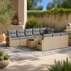 Garden Sofa Set 11 Piece Outdoor Furniture Beige Poly Rattan Patio Seating
