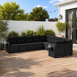 Garden Sofa Set 10 Piece Outdoor Furniture Patio Lounge with Cushions Black