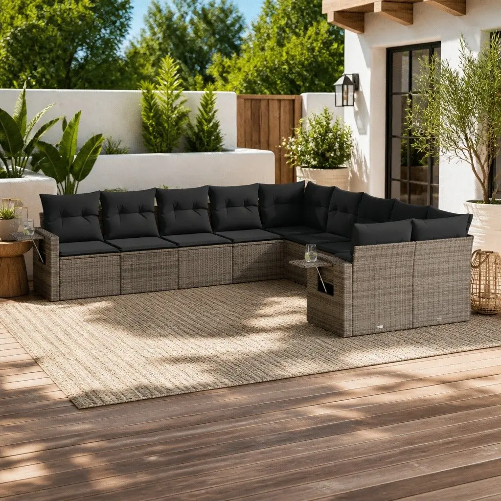 Garden Sofa Set 10 Piece Outdoor Furniture Grey Poly Rattan Modular Patio