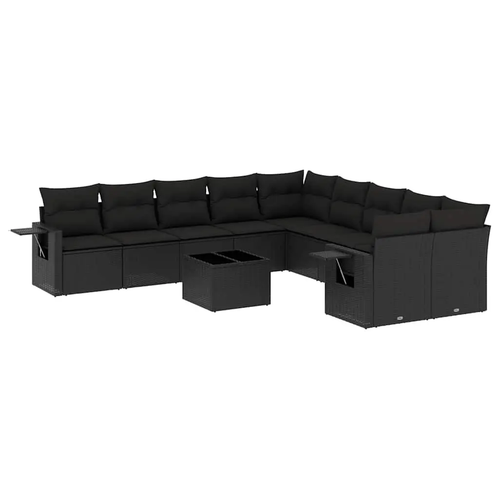 Garden Sofa Set 11 Piece Outdoor Furniture Patio Sectional Black Poly Rattan