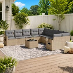 Garden Sofa Set 11 Piece Outdoor Furniture Beige Poly Rattan Patio Lounge