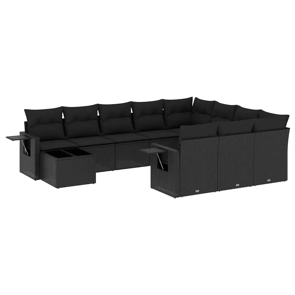 Garden Sofa Set Modular Black PE Rattan 11 Piece Outdoor Patio Furniture