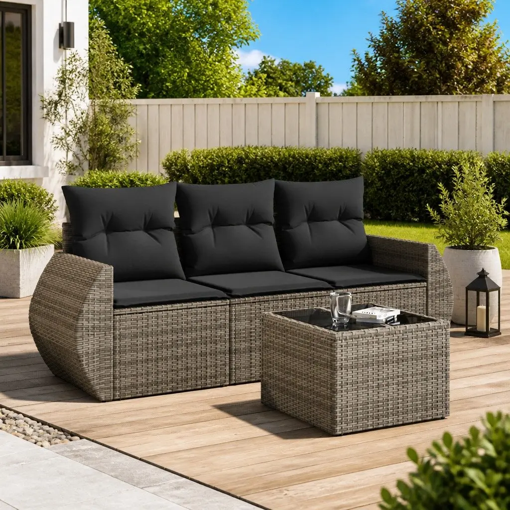 4 Piece Garden Sofa Set with Cushions Grey Outdoor Patio Furniture Modular