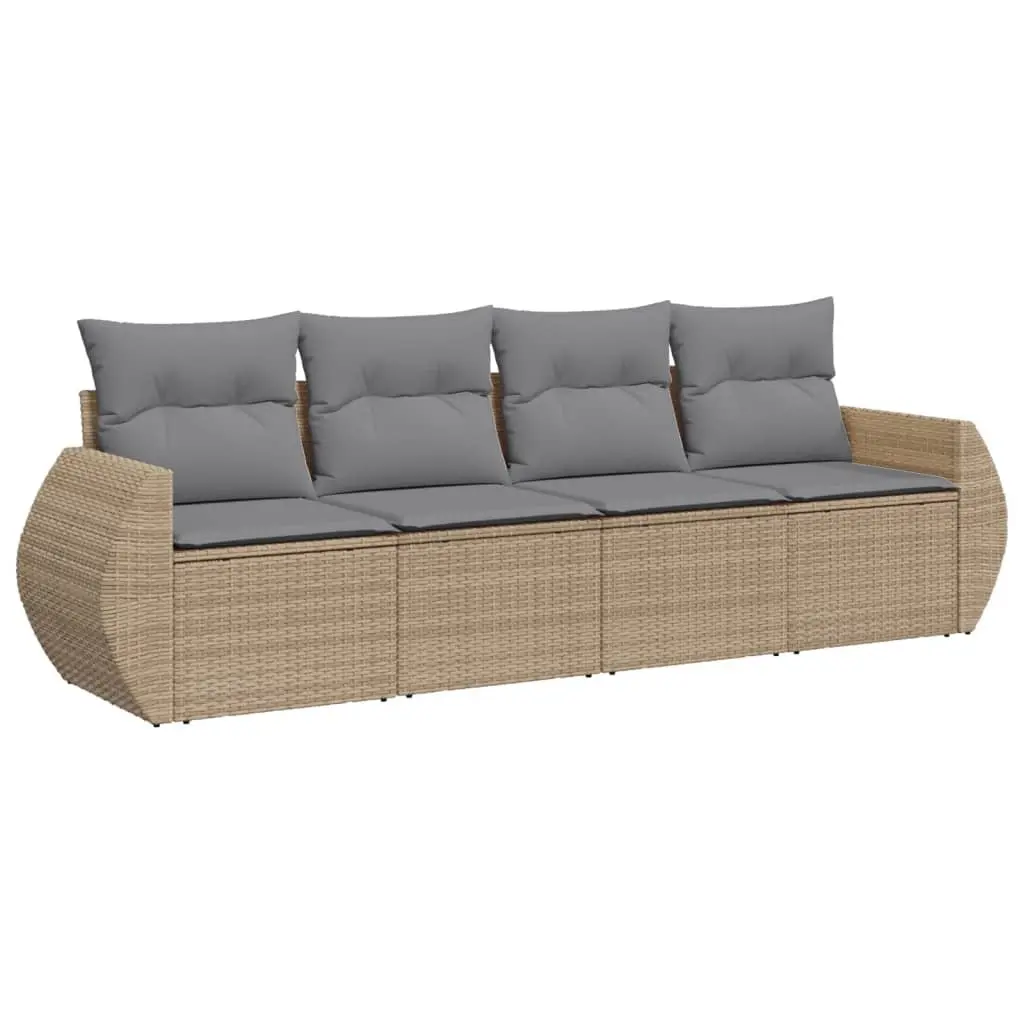 Outdoor Garden Sofa Set 4 Piece Beige Poly Rattan Patio Furniture Cushions