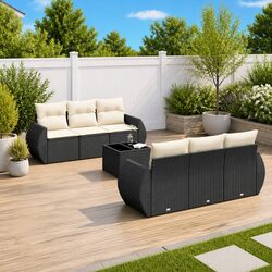 Garden Sofa Set 7 Piece Outdoor Patio Furniture Black Poly Rattan Modular