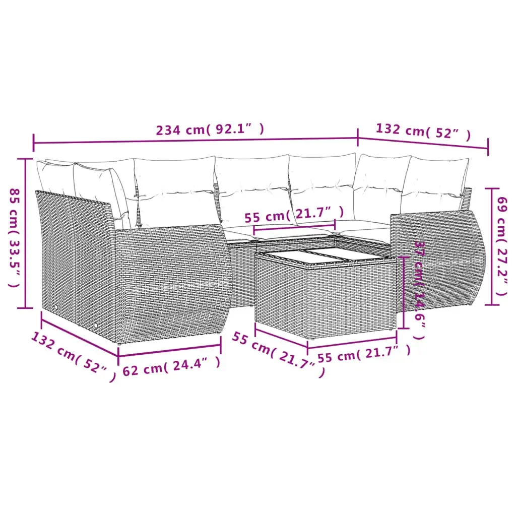 7 Piece Outdoor Garden Sofa Set Black Poly Rattan with Cushions
