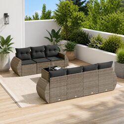 Garden Sofa Set 8 Piece Grey Poly Rattan Outdoor Furniture Patio Lounge with