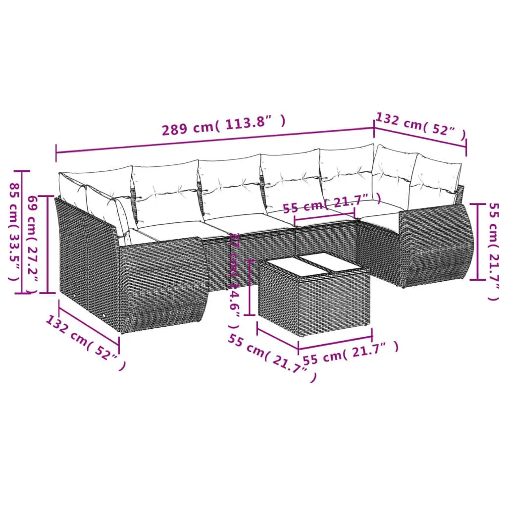 Garden Sofa Set 8 Piece Outdoor Furniture Patio Lounge Black Poly Rattan with
