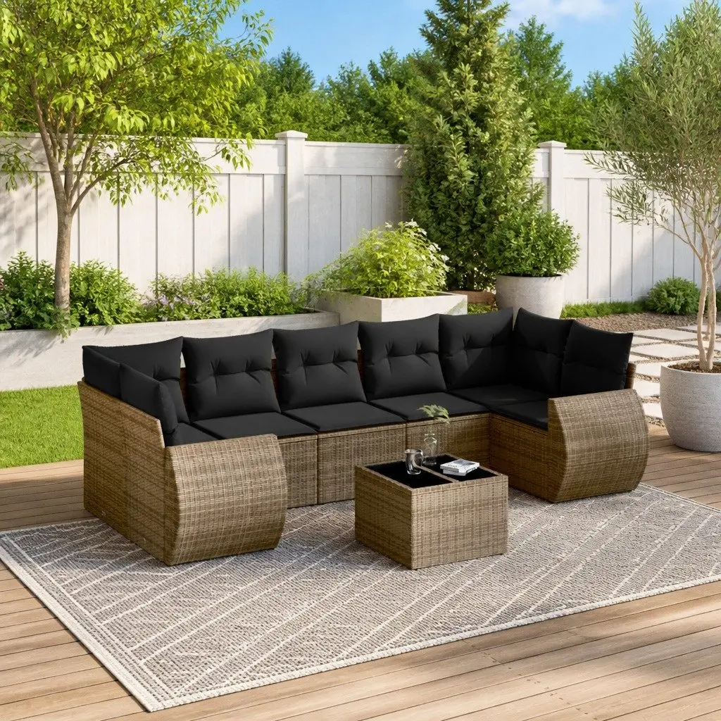 Garden Sofa Set 8 Piece Outdoor Furniture Grey Poly Rattan with Cushions